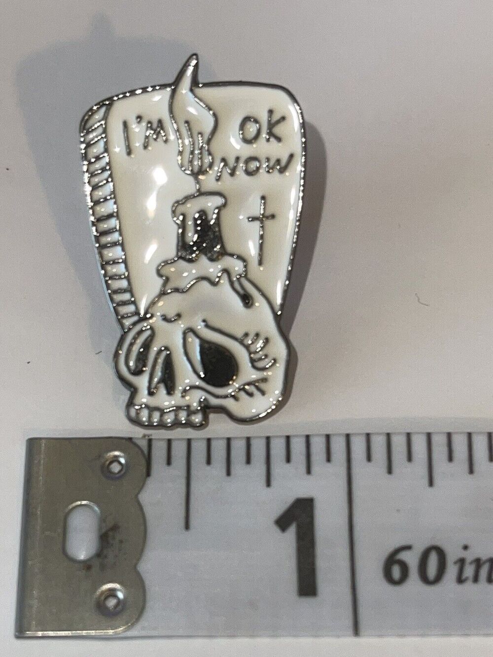 I’m Ok Now Skull Grave Candle Halloween Horror Pin Brooch